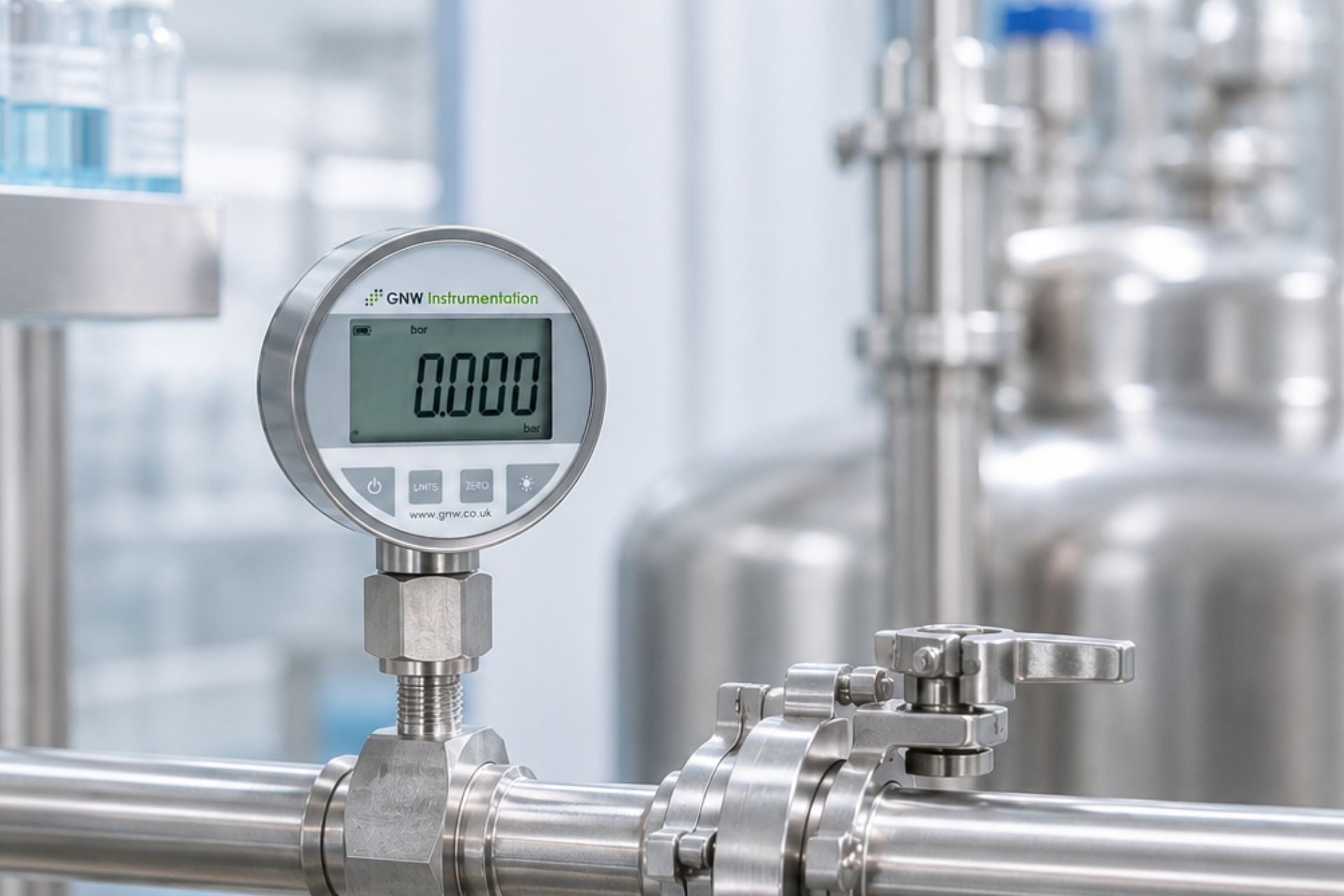 Sanitary pressure gauge pharmaceutical applications