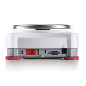 Back view of Ohaus Pioneer PX precision laboratory balance showing USB, RS-232, power, and Kensington lock ports