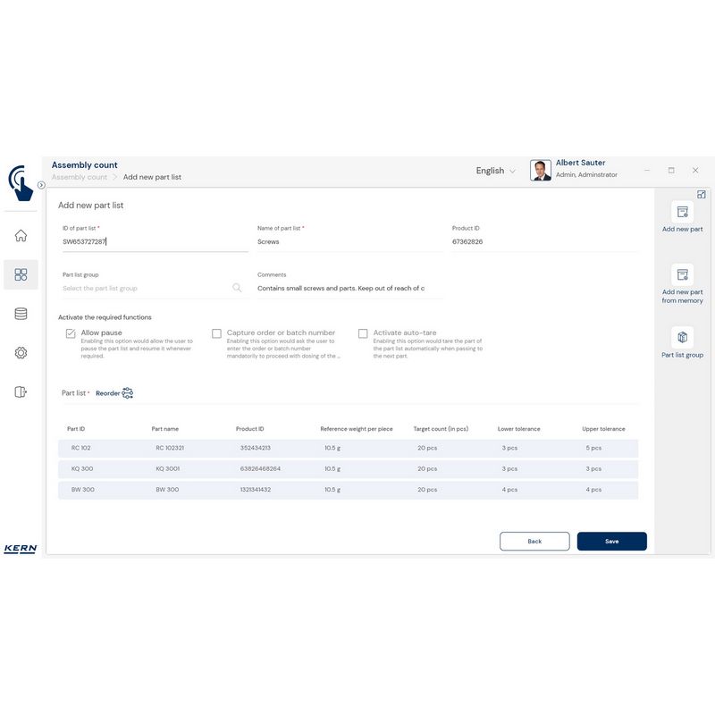 Kern SET-35 EasyTouch Assembly Count Software - GNW Instrumentation