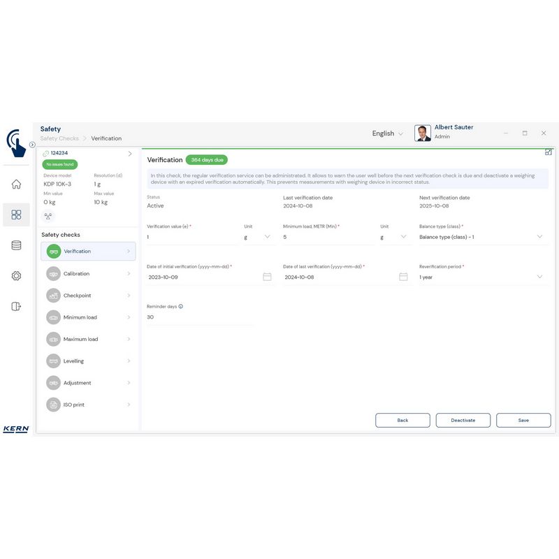 Kern SET-11 EasyTouch Safety Software