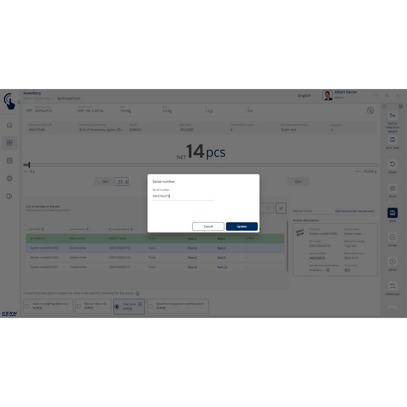 Kern SET-52 EasyTouch Inventory Software - GNW Instrumentation