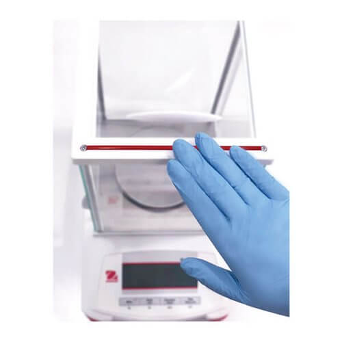 Top view of Ohaus Pioneer PX precision laboratory balance with static charge removal feature