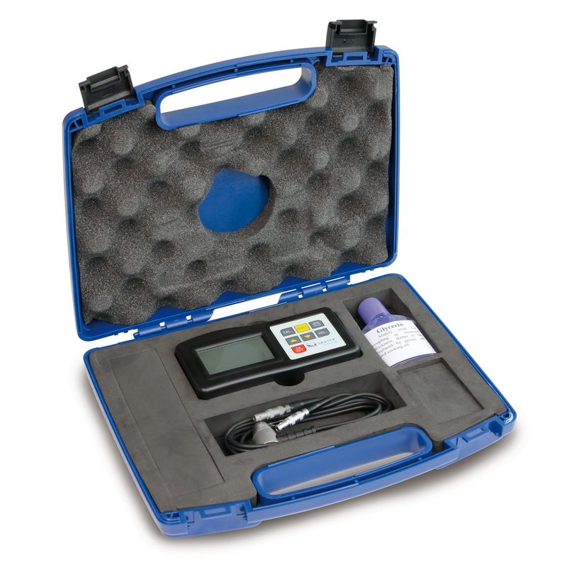 Sauter TD-US ultrasonic thickness gauge in a blue carrying case on a white background
