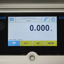 Side profile showing leveling feet of Kern digital laboratory scale