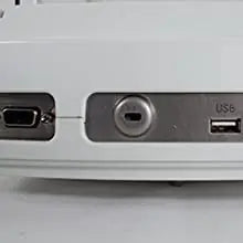 Close-up view of USB and RS-232 interface ports on Adam Luna precision laboratory balance