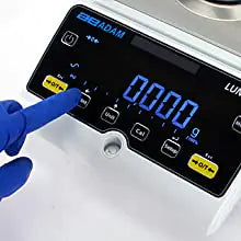 Close up view of digital display on Adam Luna precision laboratory balance
