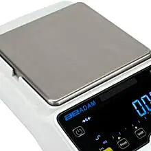 Close-up view of weighing platform on Adam Luna precision laboratory balance