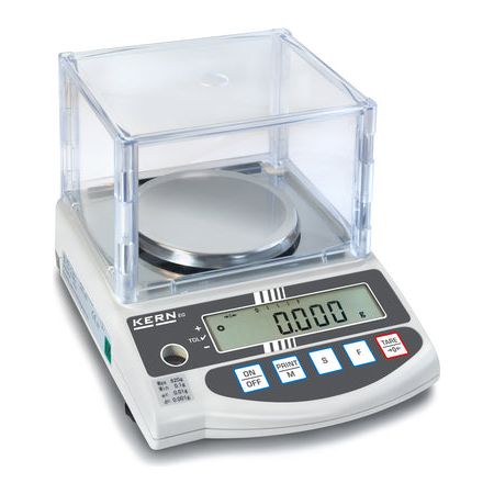 Front view of Kern EW-N / EG-N precision laboratory balances with draught shield