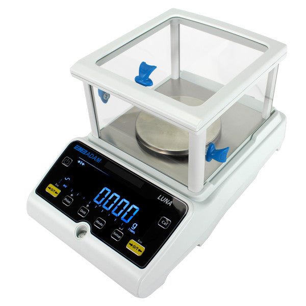 Right side view of Adam Luna precision laboratory balance with glass draught chamber