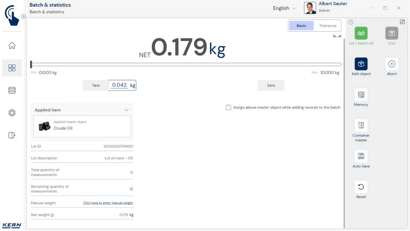 Kern SET-16 EasyTouch Batch and Statistics Software