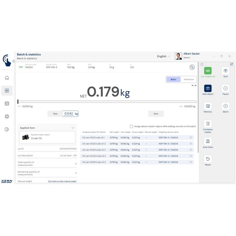 Kern SET-16 EasyTouch Batch and Statistics Software