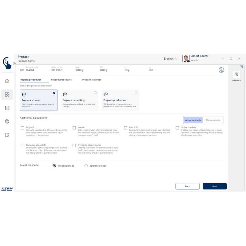 Kern SET-17 EasyTouch Prepack Software