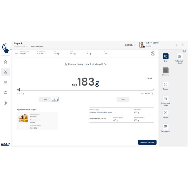 Kern SET-17 EasyTouch Prepack Software