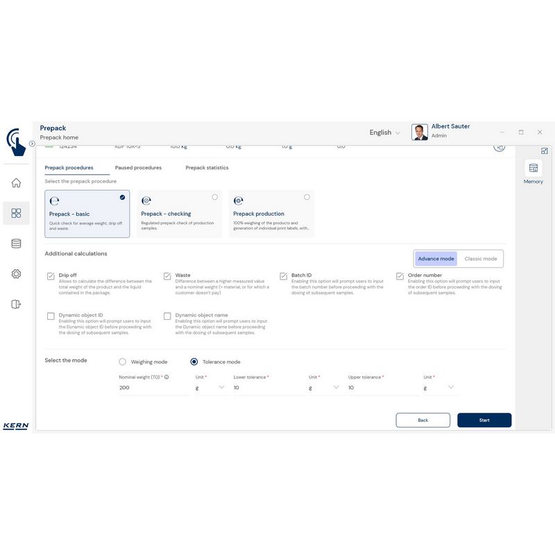 Kern SET-17 EasyTouch Prepack Software