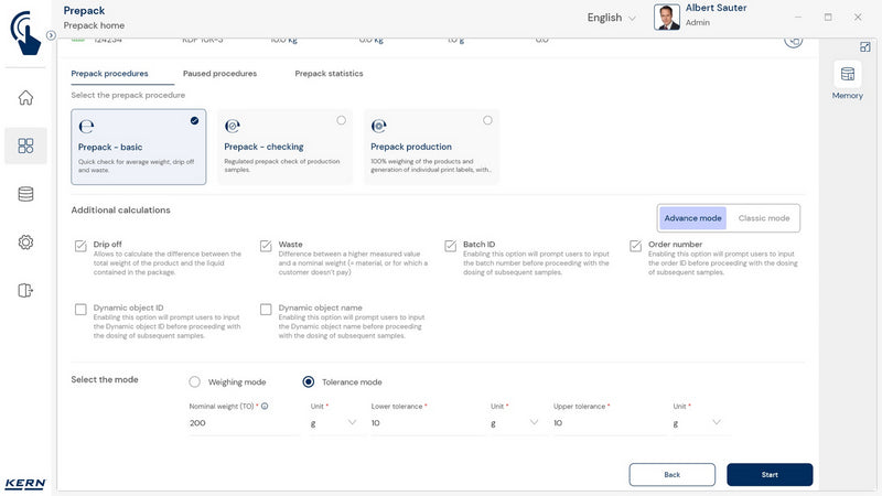 Kern SET-17 EasyTouch PrePack Software