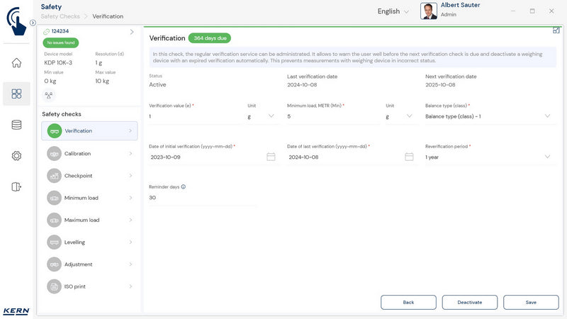 Kern SET-11 EasyTouch Safety Software