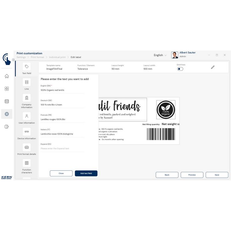 Kern SET-14 EasyTouch Individual Print Software