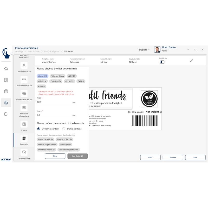 Kern SET-14 EasyTouch Individual Print Software