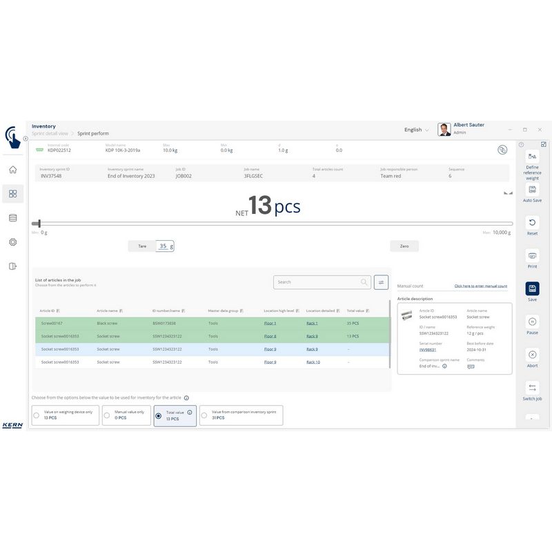 Kern SET-52 EasyTouch Inventory Software - GNW Instrumentation