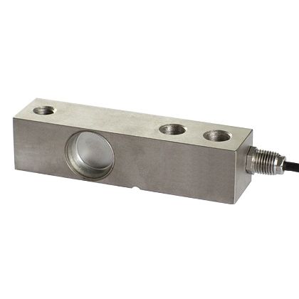 Metallic laumas ftk shear beam load cell sensor on a white background