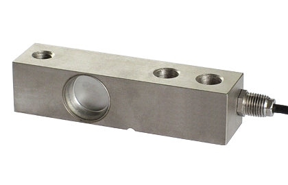 Metallic laumas ftk shear beam load cell sensor on a white background
