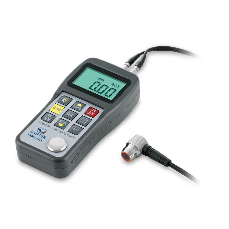 Sauter TN=EE digital thickness gauge with probe on a white background