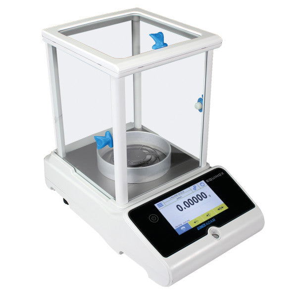Top-down view highlighting weighing pan of Kern digital laboratory scale