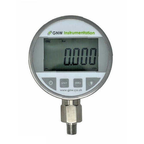 A 100mm digital test pressure gauge with a digital LCD screen, stainless steel body, and a front bezel.