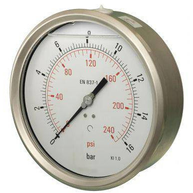 160mm Back Entry Glycerine Filled Pressure Gauge - GNW Instrumentation