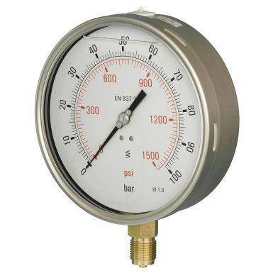 160mm Bottom Entry Glycerine Filled Pressure Gauge - GNW Instrumentation