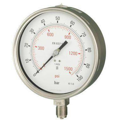 160mm Bottom Entry All Stainless Steel Pressure Gauge - GNW Instrumentation