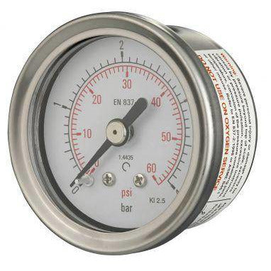 40mm Back Entry Stainless Steel Pressure Gauge - GNW Instrumentation