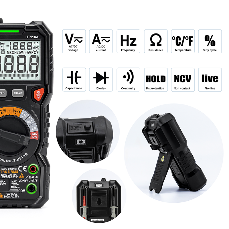 Kaiweets HT118A Digital AC/DC Multimeter - TRMS 6000 Counts - GNW Instrumentation