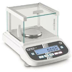 Side view of Kern ADB / ADJ precision laboratory balance with short glass draught shield