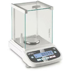 Side view of Kern ADB / ADJ precision laboratory balance with tall glass draught shield